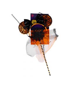 Diadema con lazo calabaza y varita telaraña 2pzas 