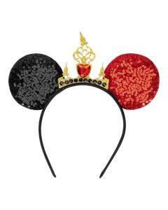 Diadema orejas y corona con lentejuelas
