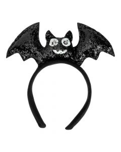 Diadema murciélago con luz led escarchada 21cm negro