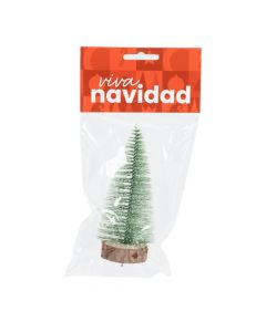 Árbol nevado navideño con base madera