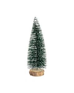 Árbol nevado navideño con base madera