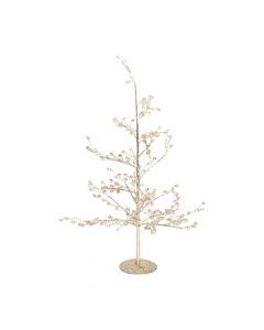 Árbol navideño escarchado con base metálica dorado