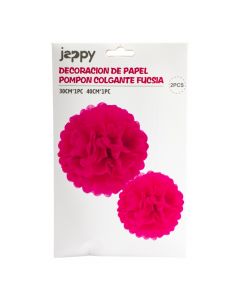 Pompones colgantes papel fucsia
