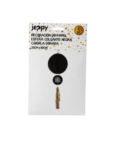 Esfera colgante papel negro-dorado