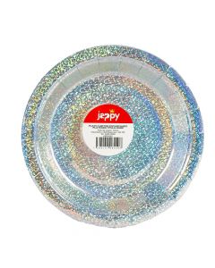 Plato cartón escarchado 7pulg 8und plateado