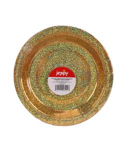 Plato cartón escarchado 7pulg 8und dorado