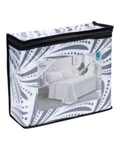 Sábana Queen hojas blanco gris