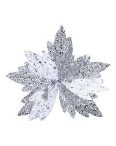 Flor artificial navideña plateada