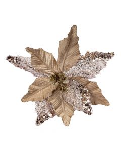 Flor artificial navideña 26cm beige y bronce