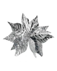 Flor artificial navideña 28cm plateado tornasol