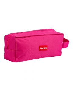 Cartuchera con detalle our time y zipper fucsia