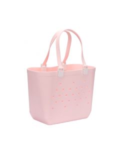 Bolso hule con detalle puntos rosado