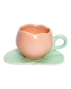 Jarra cerámica flor rosado verde