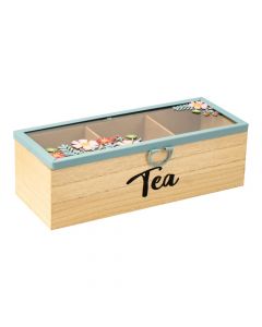 Caja madera té y flores