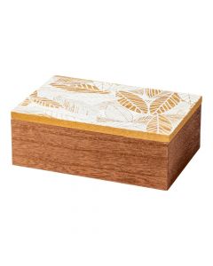 Caja madera hojas blanco marrón