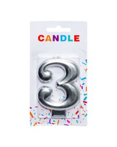 Vela número 3 plateado