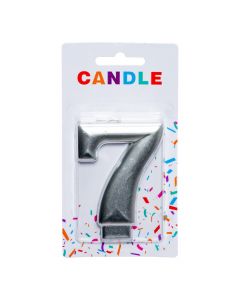 Candela decorativa número 7 plateada