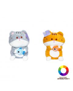 Peluche gato con pez suave