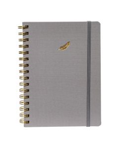 Libreta espiral pluma gris dorado
