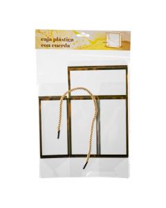 Caja plástica transparente y dorado