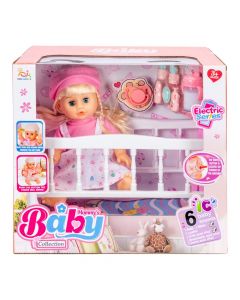 Muñeca con cuna y accesorios