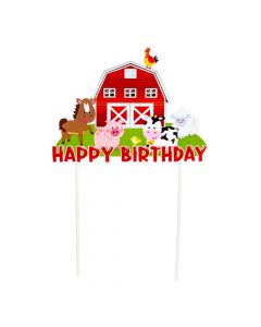Topper decorativo estampado happy birthday granja multicolor