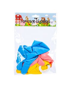 Globo látex estampado granja 10und multicolor