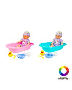 Muñeca bebé con accesorios baño