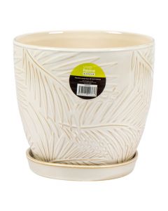 Maceta cerámica beige hoja
