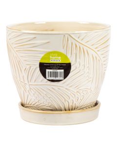 Maceta cerámica beige hoja