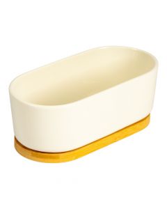 Maceta cerámica con base bambú