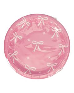 Plato carton estampado lazos 8und 7pulg rosado+blanco