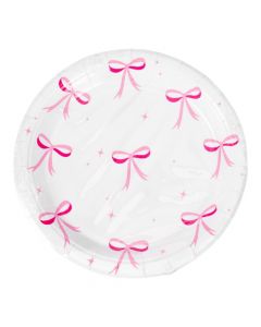 Plato carton estampado lazos 8und 9pulg rosado+blanco