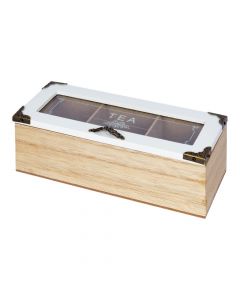 Caja organizadora tea madera+vidrio beige+blanco
