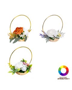 Adorno madera flores artificiales