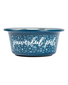 Taza metalica con plastico para mascota  pawerful pets azul+plateado