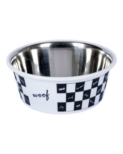 Taza metalico con plastico para mascota blanco+negro