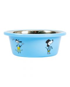 Taza metalica con plastico para mascota celeste+plateado
