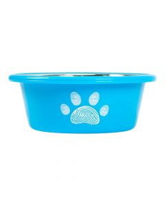 Taza metalica con plastico para mascota  celeste+plateado