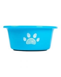Taza metalica con plastico para mascota celeste+plateado