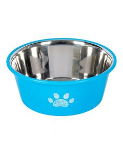 Taza metalica con plastico para mascota celeste+plateado