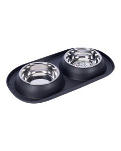 Taza metalica doble con base silicon 250ml negro+plateado