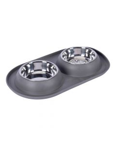 Taza metalica doble con base silicon 250ml gris+plateado