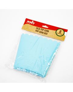 Caja cartón para palomitas lisa 8und celeste