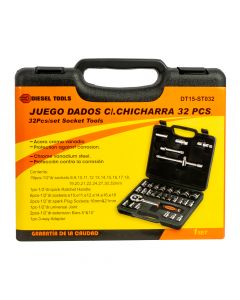 Caja ratchet acero cromado 32pzas negro