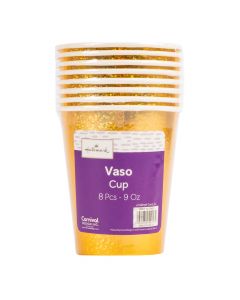 Vaso cartón liso 9oz 8und puntos dorado