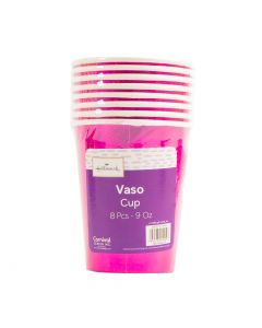 Vaso cartón tornasol 9oz 8und fucsia