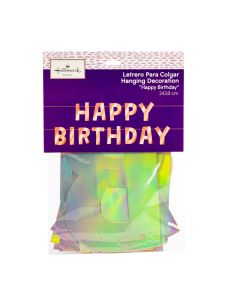 Letrero cartón happy birthday detalle tornasol 243.8cm oro rosa