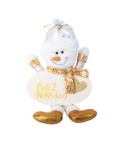 Peluche navideño santa/muñeco nieve con rótulo feliz navidad 40.6cm 