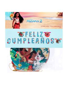 Letrero cartón feliz cumpleaños estampado Moana